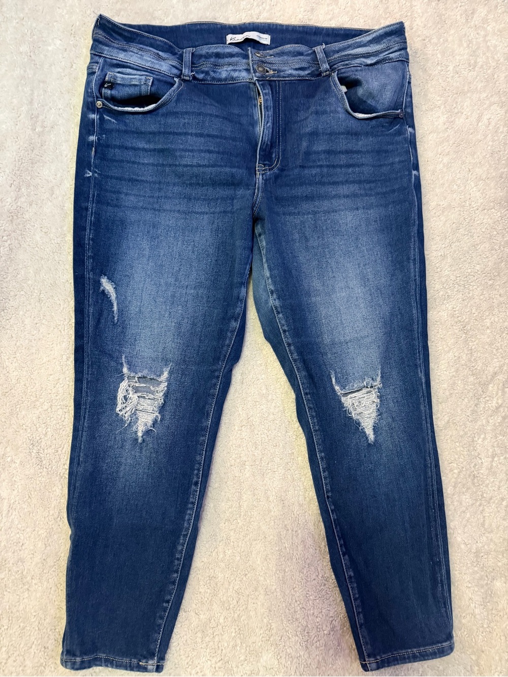 KanCan Medium Wash Boyfriend Jeans with Knee Distressing